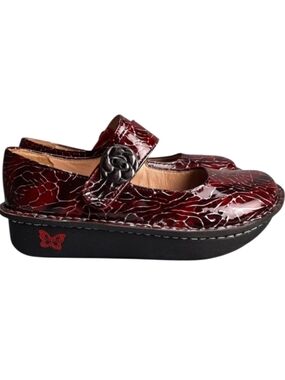 Alegria Paloma Silver Etched Wine Leather Mary Jane Clog SZ EU 37/US 5.5-6